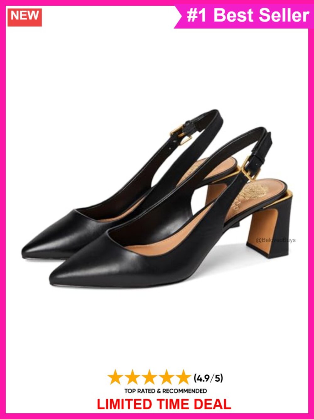 Leather Slingback Block Heel Pump Pointed Toe Buckle Formal Shoe